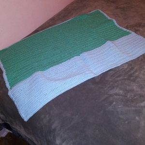 Teal/baby blue crocheted baby blanket